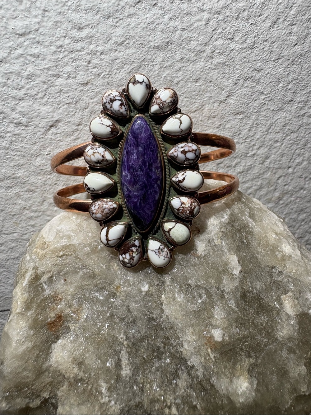 Adjustable Copper Cuff Charoite and WildHorse  Stones